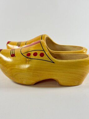 Hand-Painted Wooden Dutch Clogs Yellow Red & Black Size EU 36 Vintage Decor Shoe
